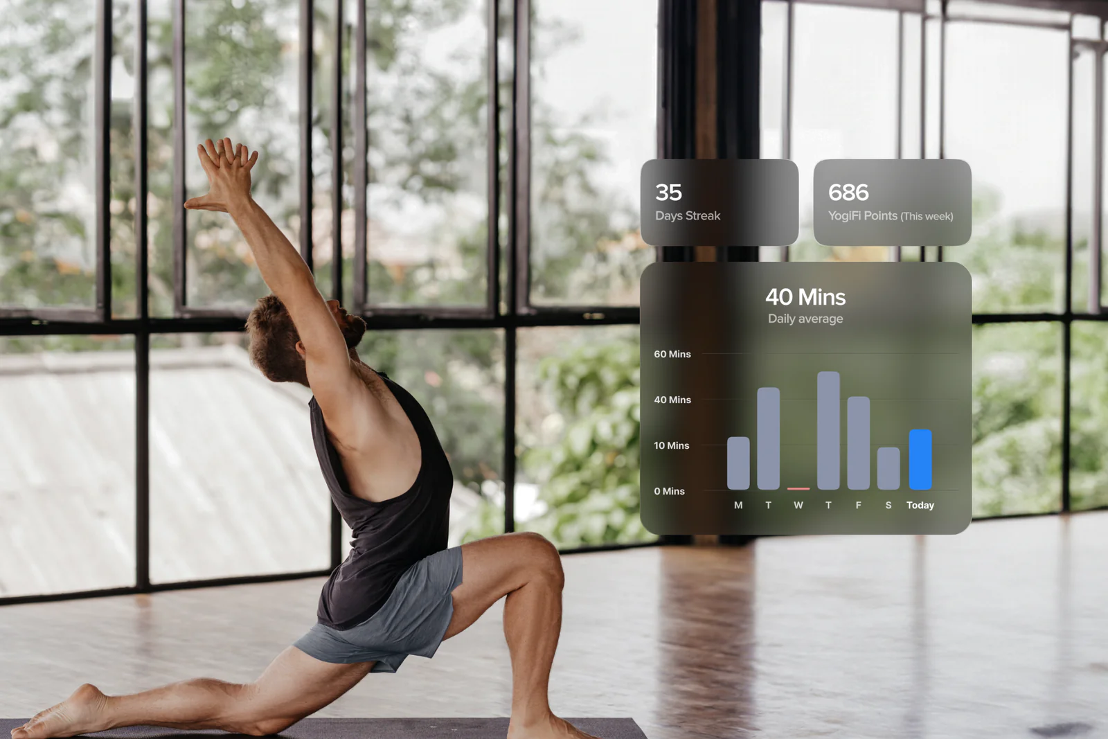 Keeps you on track — streak, points, and weekly chart